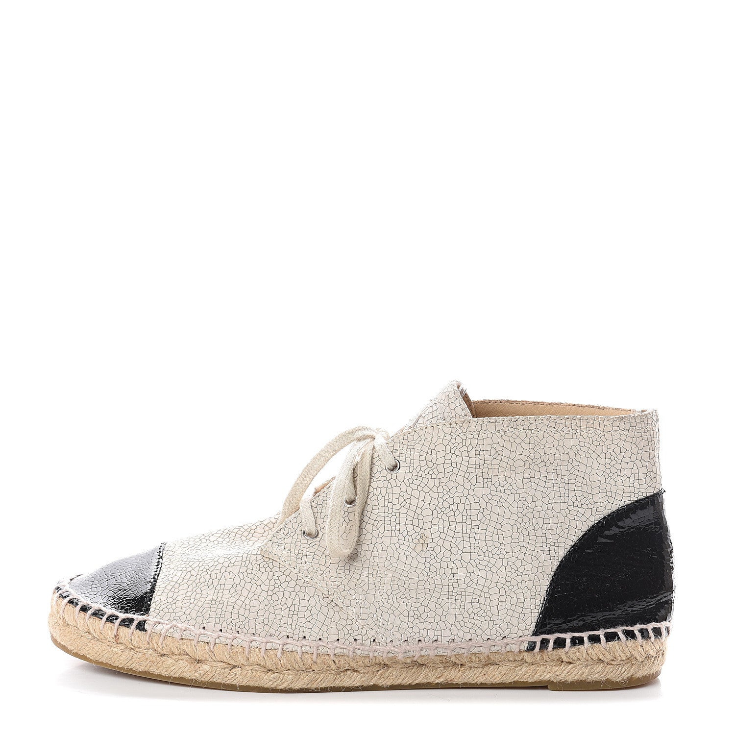 Chanel Crackled Calfskin High Top Espadrilles 41 Light Beige Black 1 of 6