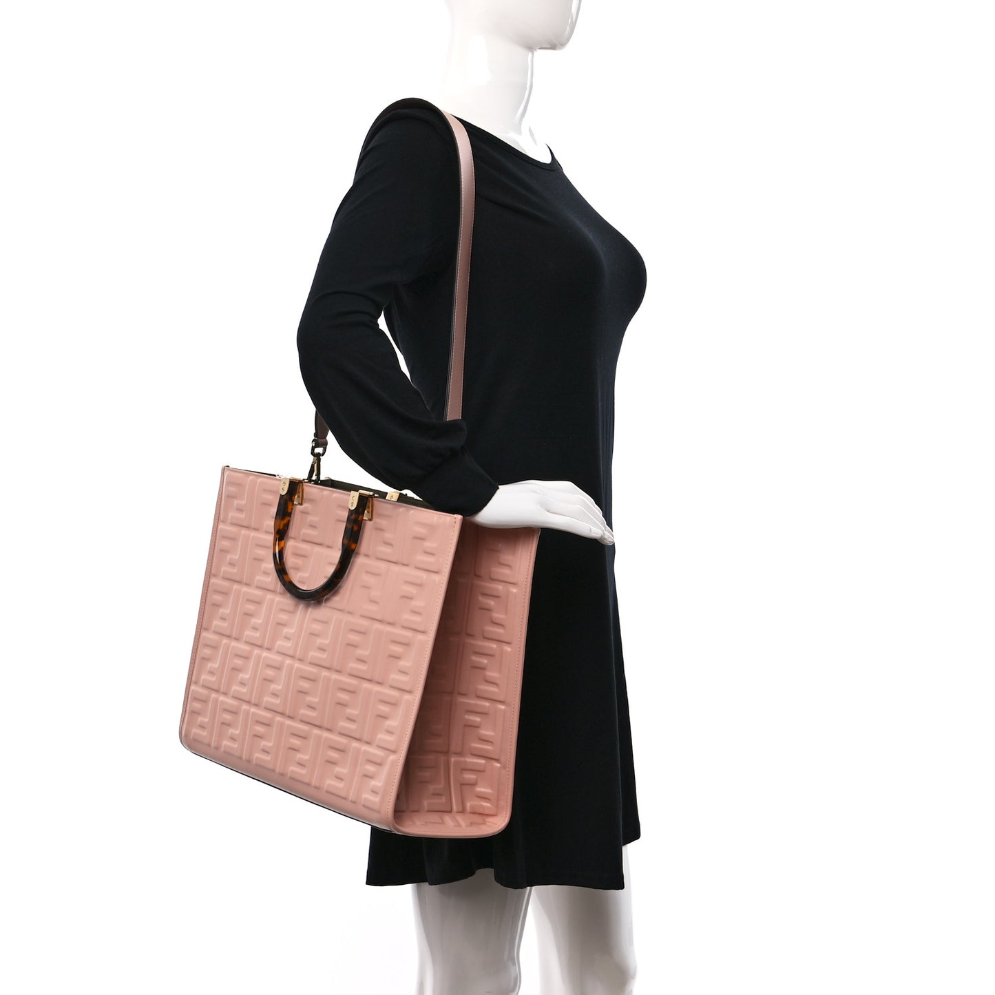 Vitello Plexiglass FF Embossed Medium Fendi Sunshine Shopper Tote Baby Pink