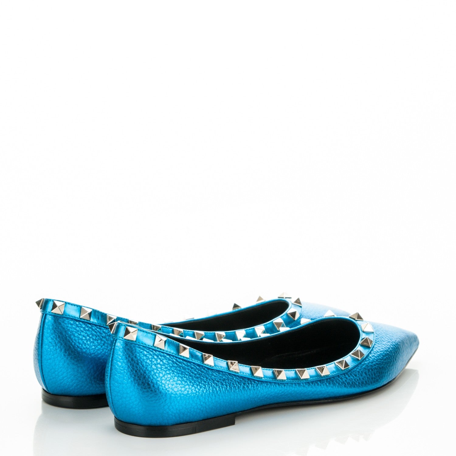 Valentino Garavani Metallic Pebbled Calfskin Rockstud Ballerina Flats 40 Light Blue 4 of 7