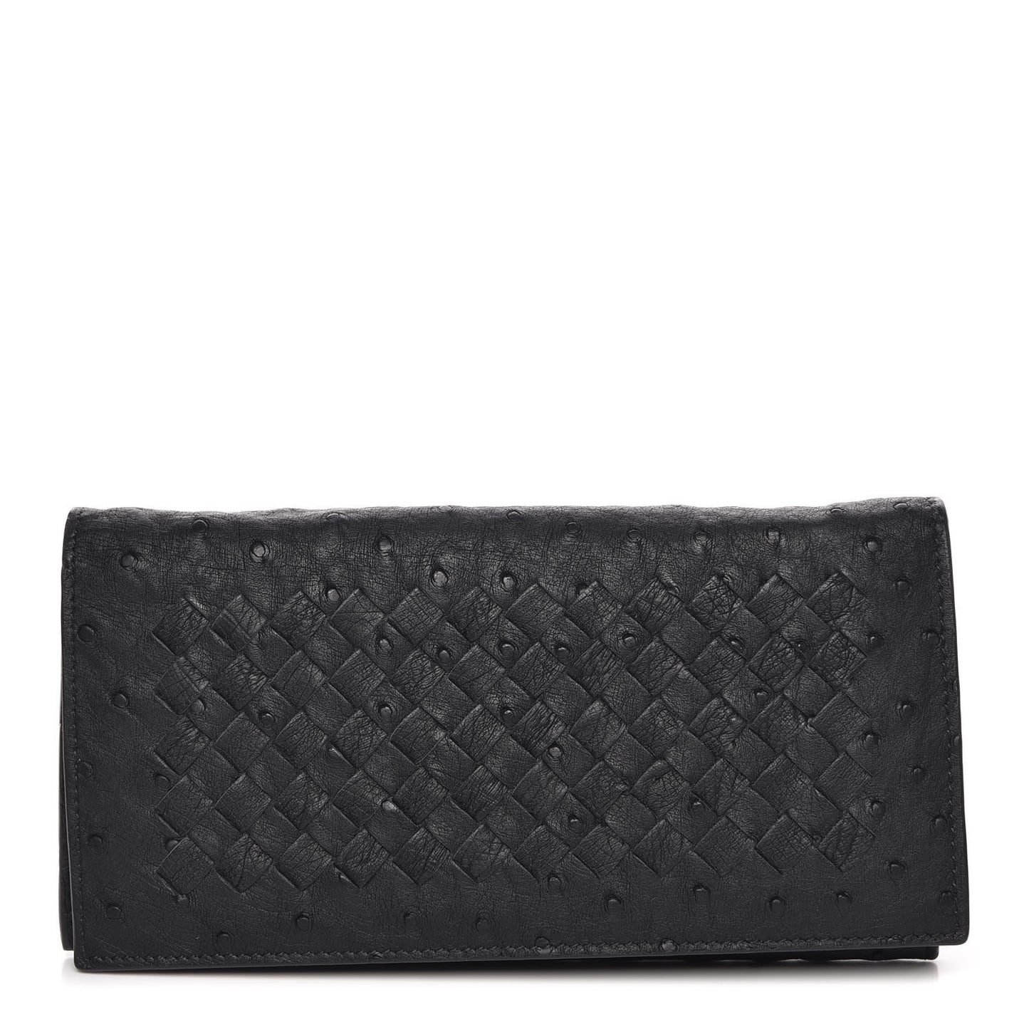 Ostrich Intrecciato Flap Wallet Black