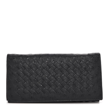 Bottega Veneta Ostrich Intrecciato Flap Wallet Black 1 of 8