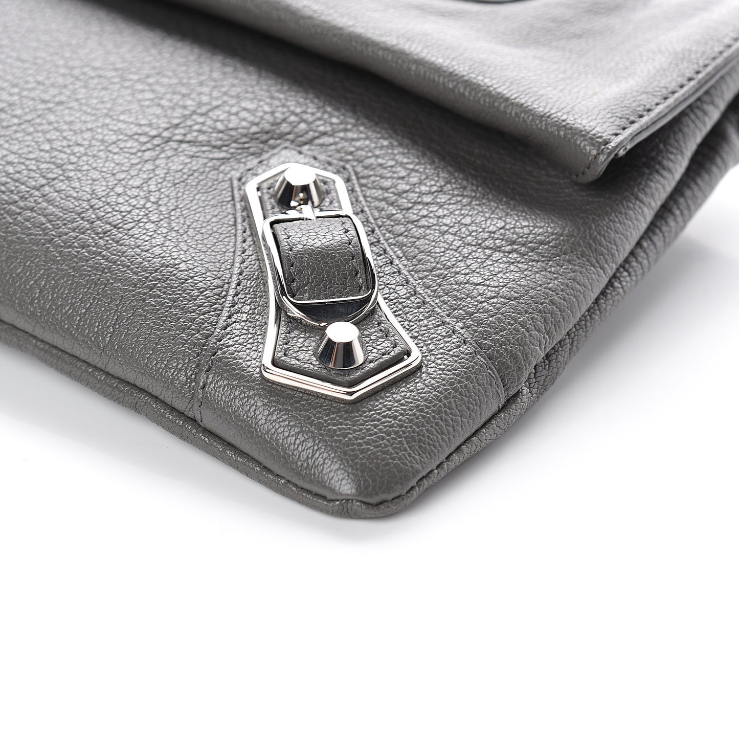 Chevre Silver Metallic Edge Hardware Envelope Clutch Gris Acier