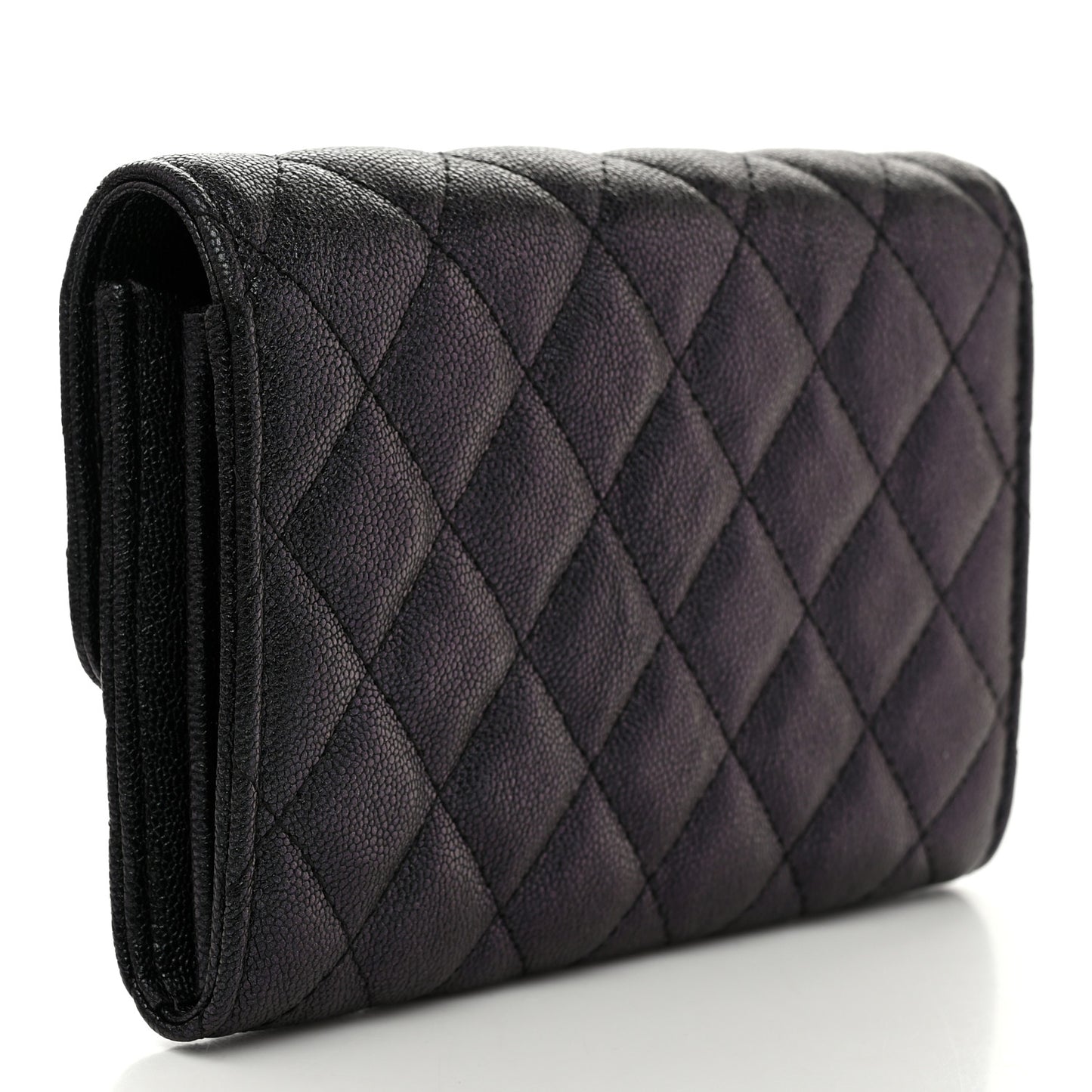 Iridescent Caviar Quilted Medium Flap Wallet Black