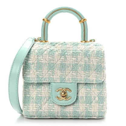 Chanel Tweed Handle Crush Top Handle Flap Bag Light Blue Ecru 1 of 9