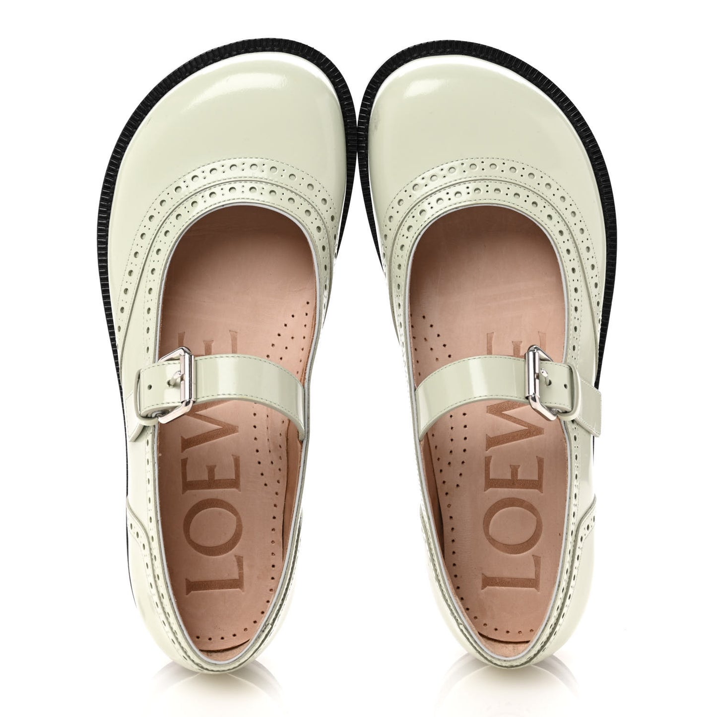 Brushed Calfskin Mary Jane Flats 37 Light Green