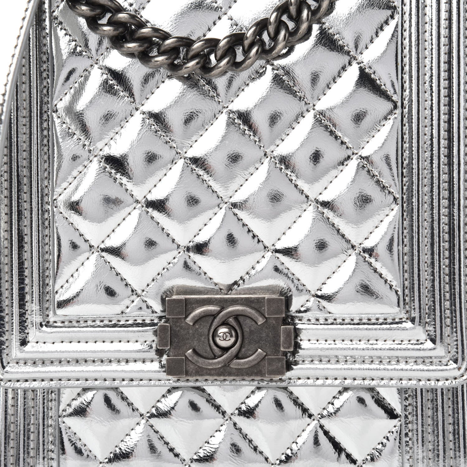 Chanel Metallic Goatskin Quilted North South Boy Flap Silver 9 of 10