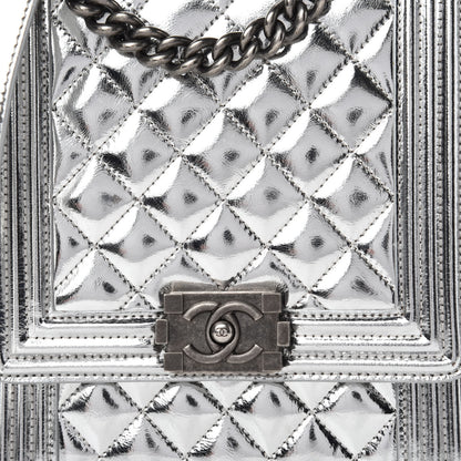 Chanel Metallic Goatskin Quilted North South Boy Flap Silver 9 of 10