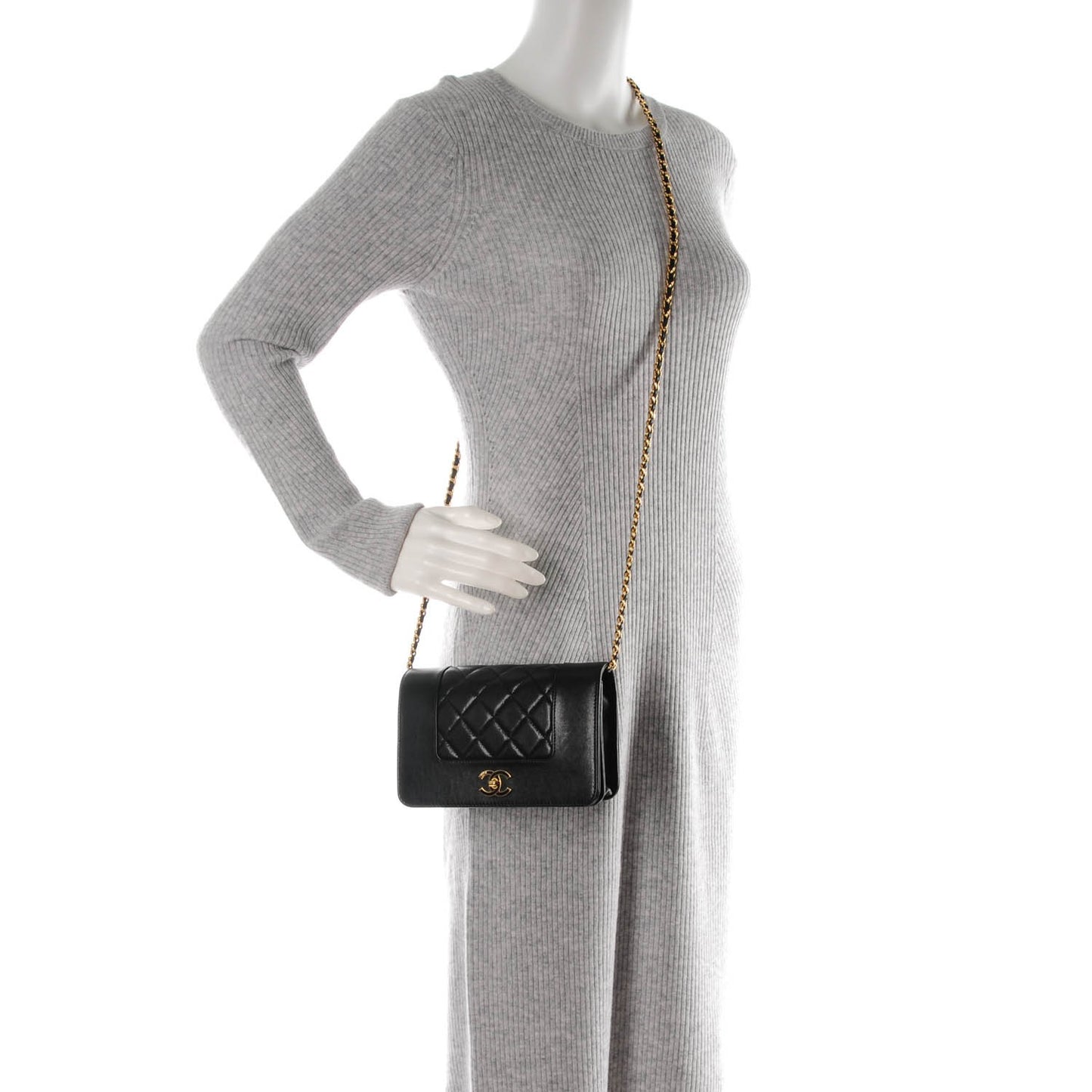 Sheepskin Quilted Mademoiselle Vintage Wallet On Chain WOC Black