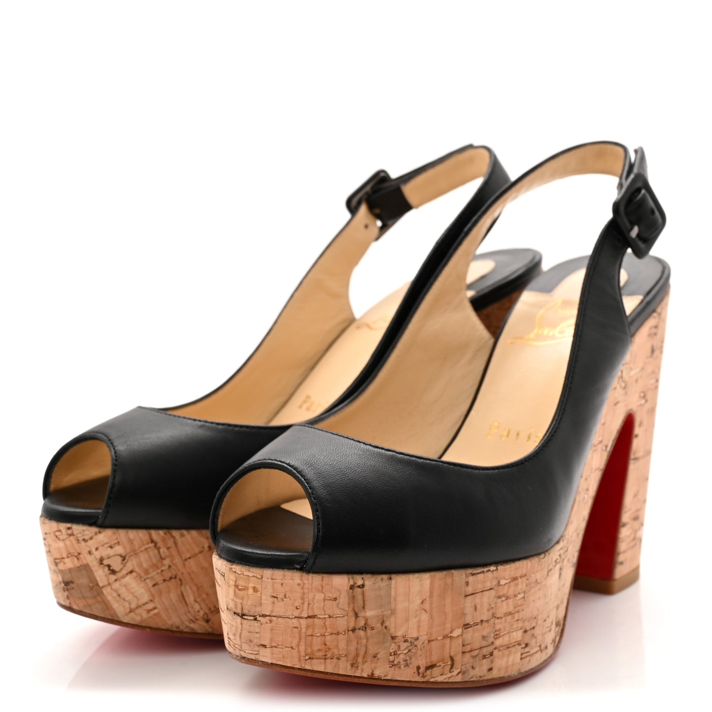 Calfskin Cork Dona Anna 120 Wedges 36 Black Natural