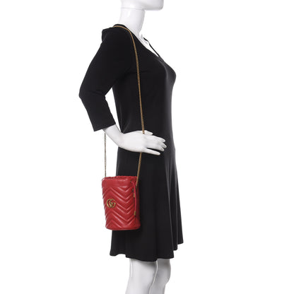 Gucci Calfskin Matelasse Mini GG Marmont 2.0 Bucket Bag Hibiscus Red 2 of 11