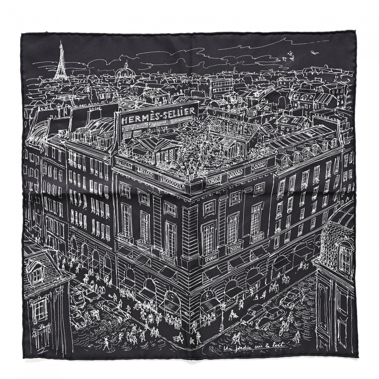 Silk Un Jardin Sur Le Toit Pocket Square Black White