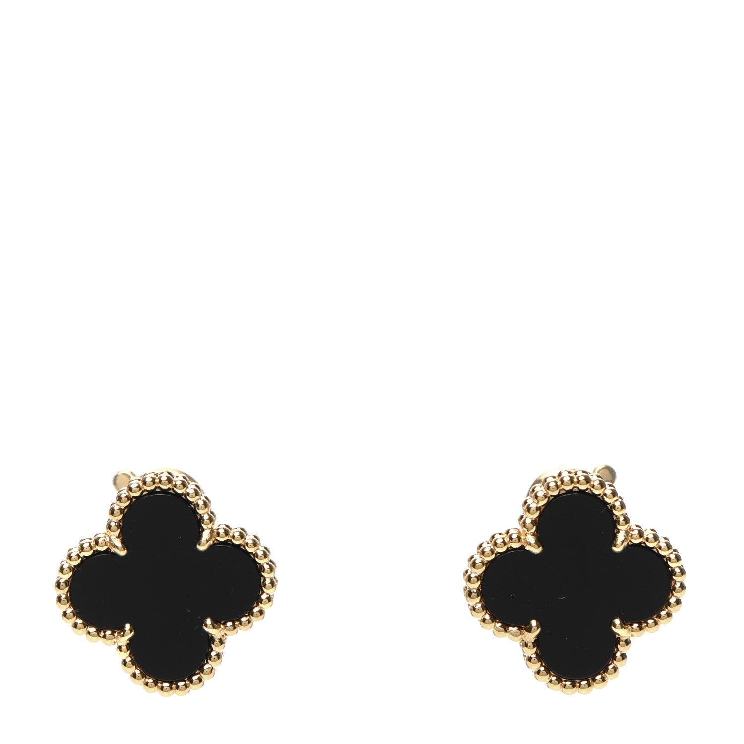 Van Cleef & Arpels 18K Yellow Gold Black Onyx Vintage Alhambra Earrings 1 of 5