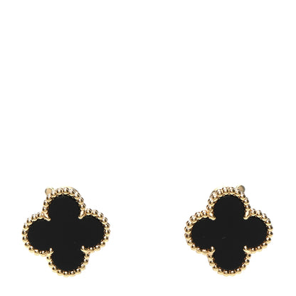 Van Cleef & Arpels 18K Yellow Gold Black Onyx Vintage Alhambra Earrings 1 of 5