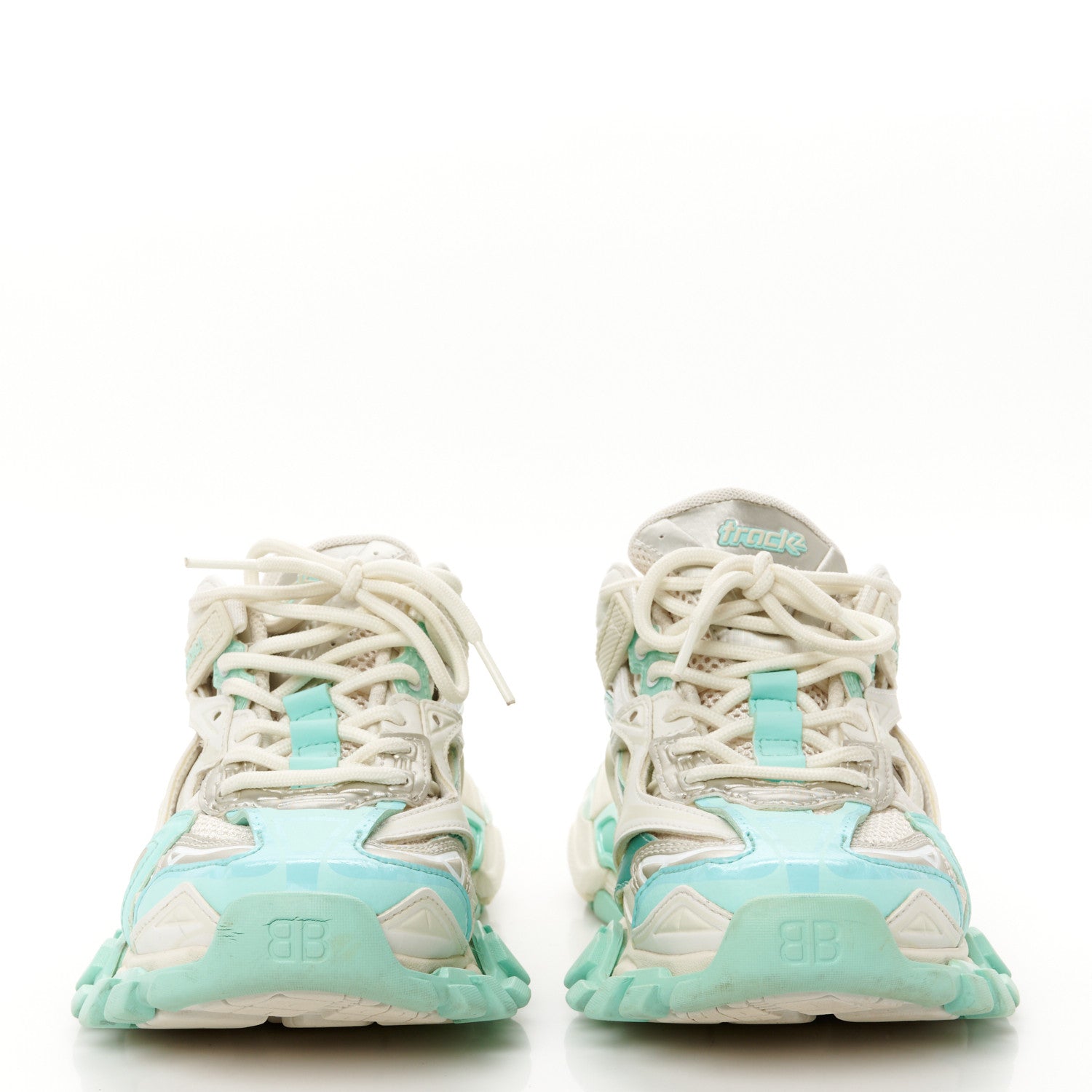 Balenciaga Rubber Mesh Tri-Color Womens Track.2 Open Sneakers 36 Mint Light Beige Grey 3 of 10