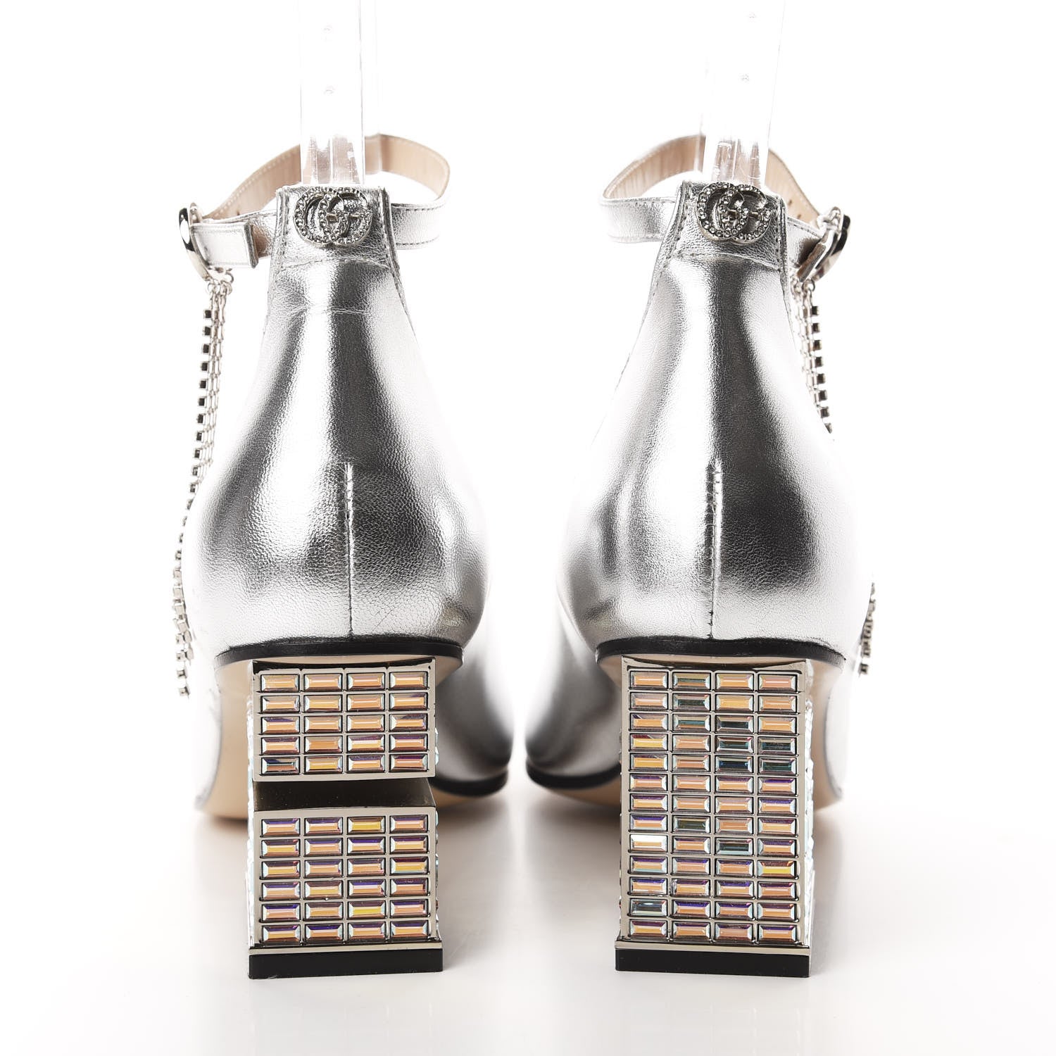 Gucci Metallic Nappa Crystal Square G Mid Heel Pumps 36 Silver 5 of 12