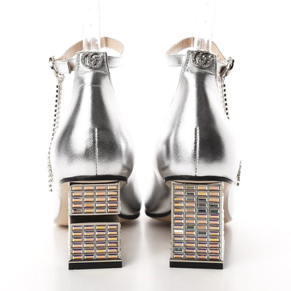 Gucci Metallic Nappa Crystal Square G Mid Heel Pumps 36 Silver 5 of 12