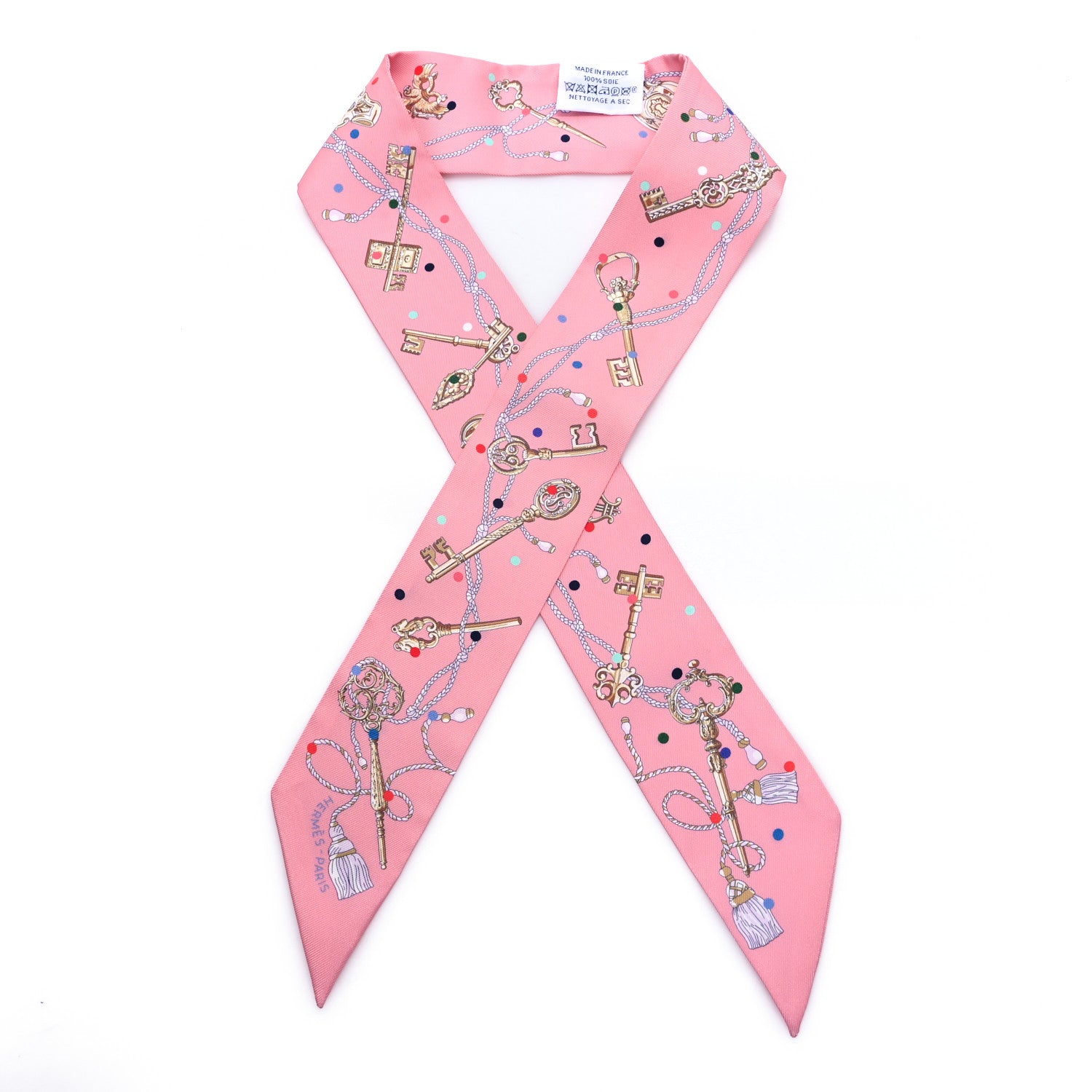 Hermes Silk Les Cles A Pois Twilly Rose Beige Multicolor 1 of 3