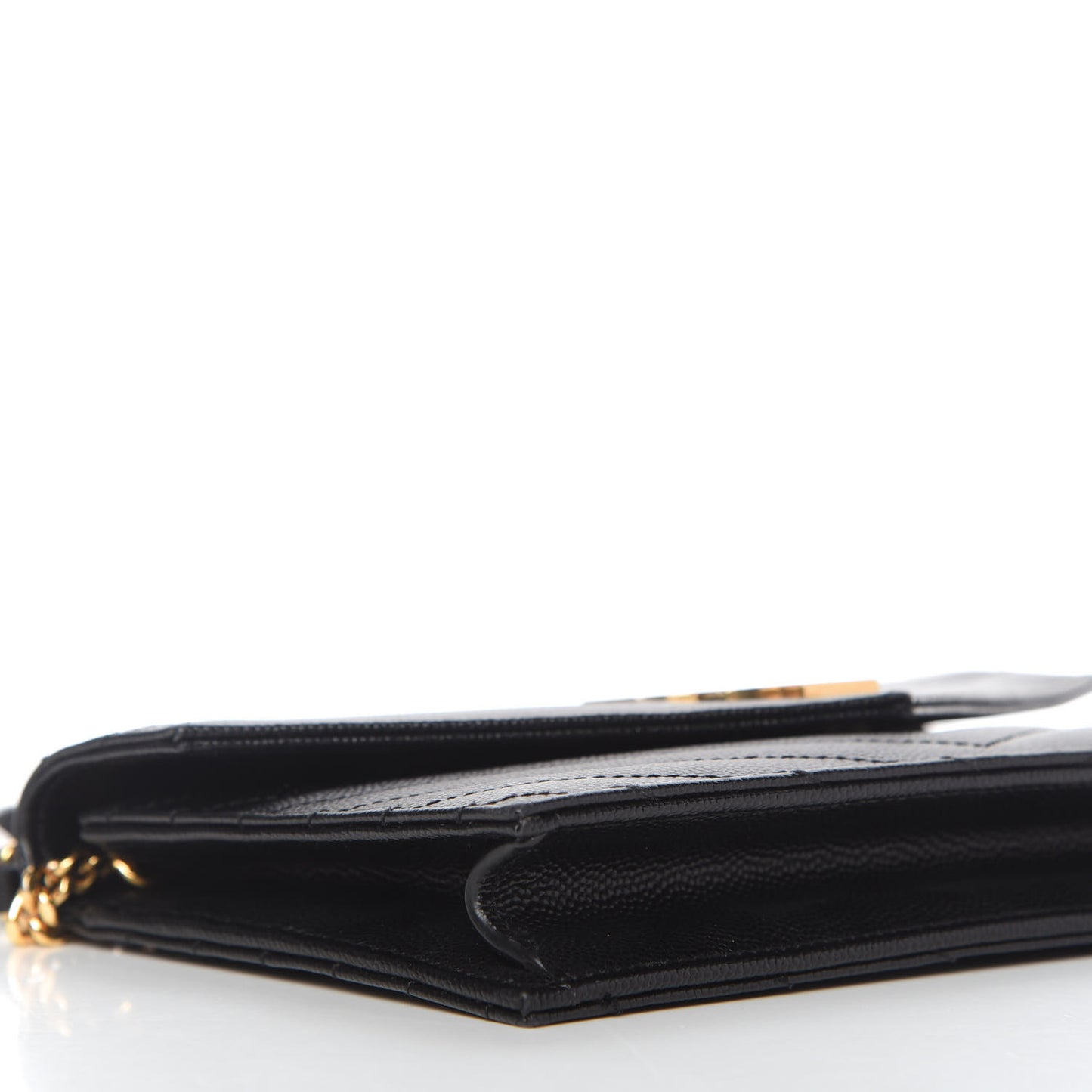 Grain De Poudre Matelasse Chevron Monogram Envelope Chain Wallet Black