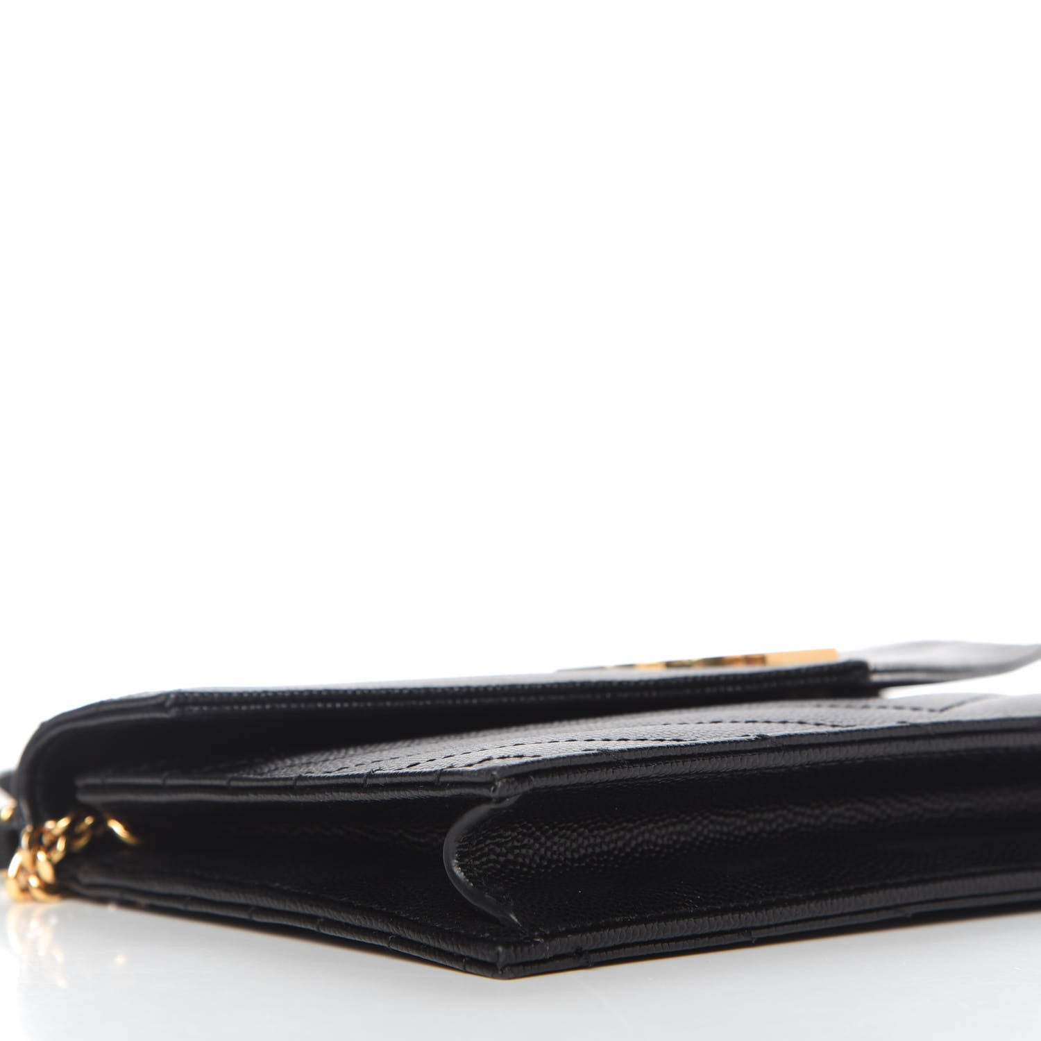 Saint Laurent Grain De Poudre Matelasse Chevron Monogram Envelope Chain Wallet Black 6 of 10