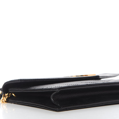 Saint Laurent Grain De Poudre Matelasse Chevron Monogram Envelope Chain Wallet Black 6 of 10