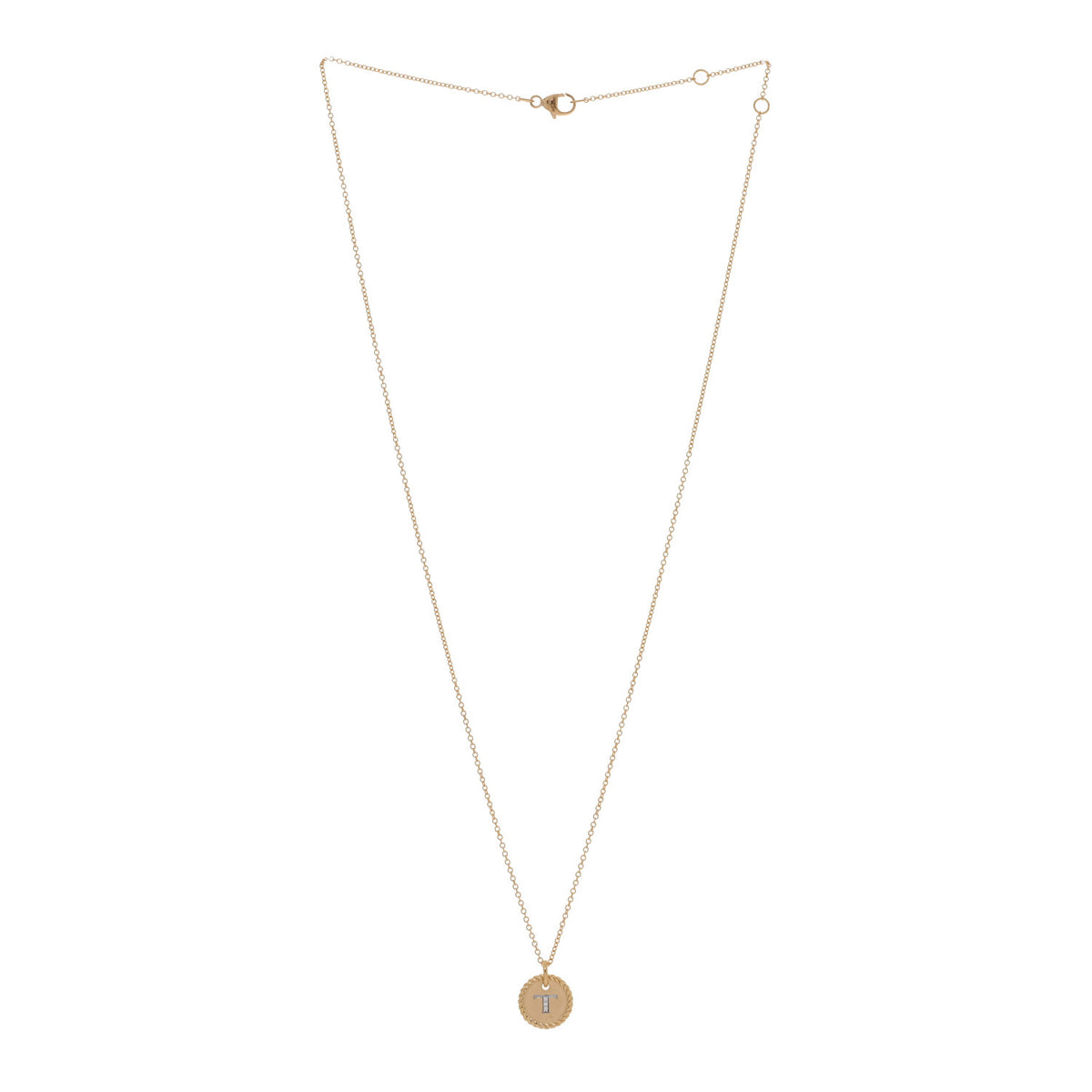 David Yurman 18K Yellow Gold Diamond Initial T Charm Necklace 3 of 5