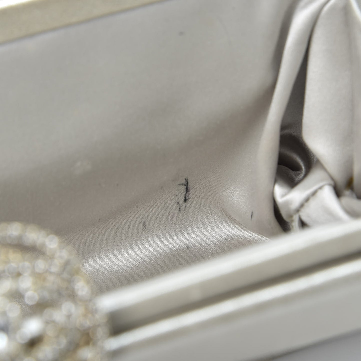 Iridescent Calfskin Crystal Camellia Evening Clutch Champagne