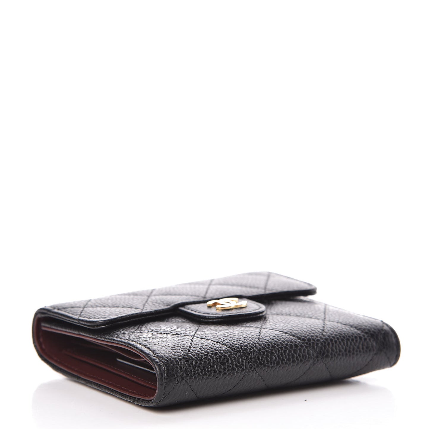 Caviar Quilted Compact Flap Wallet Black