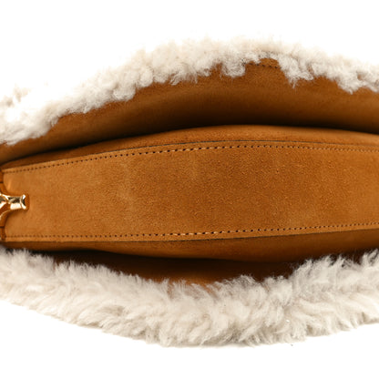 Gucci Suede Shearling Horsebit 1955 Shoulder Bag Honey Beige Milk 9 of 10