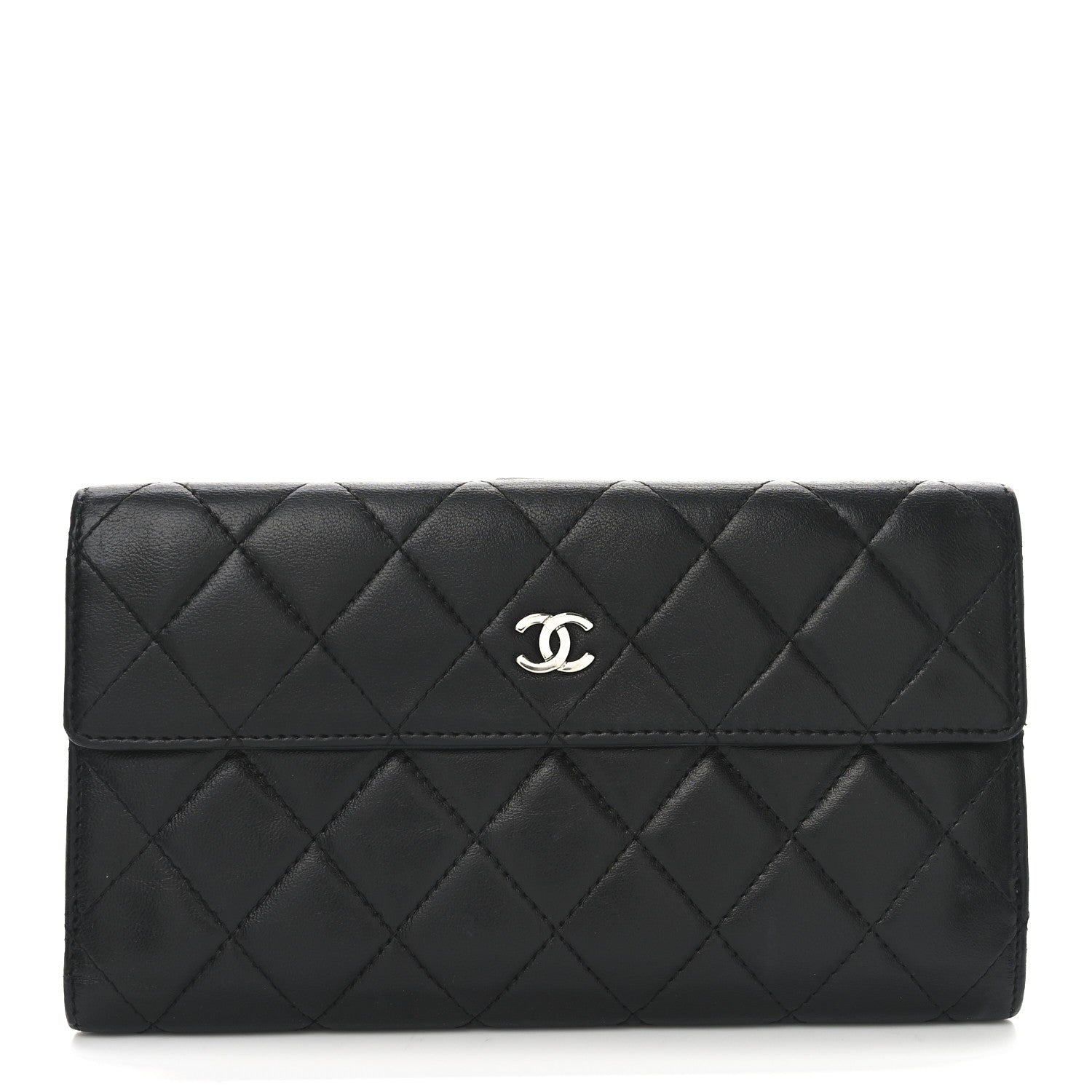Chanel Lambskin Quilted Long Flap Wallet Black 1 of 8
