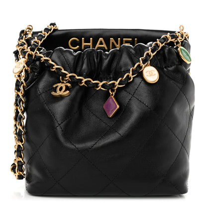 Chanel Lambskin Resin Quilted Small Bucket Bag Black 1 of 10