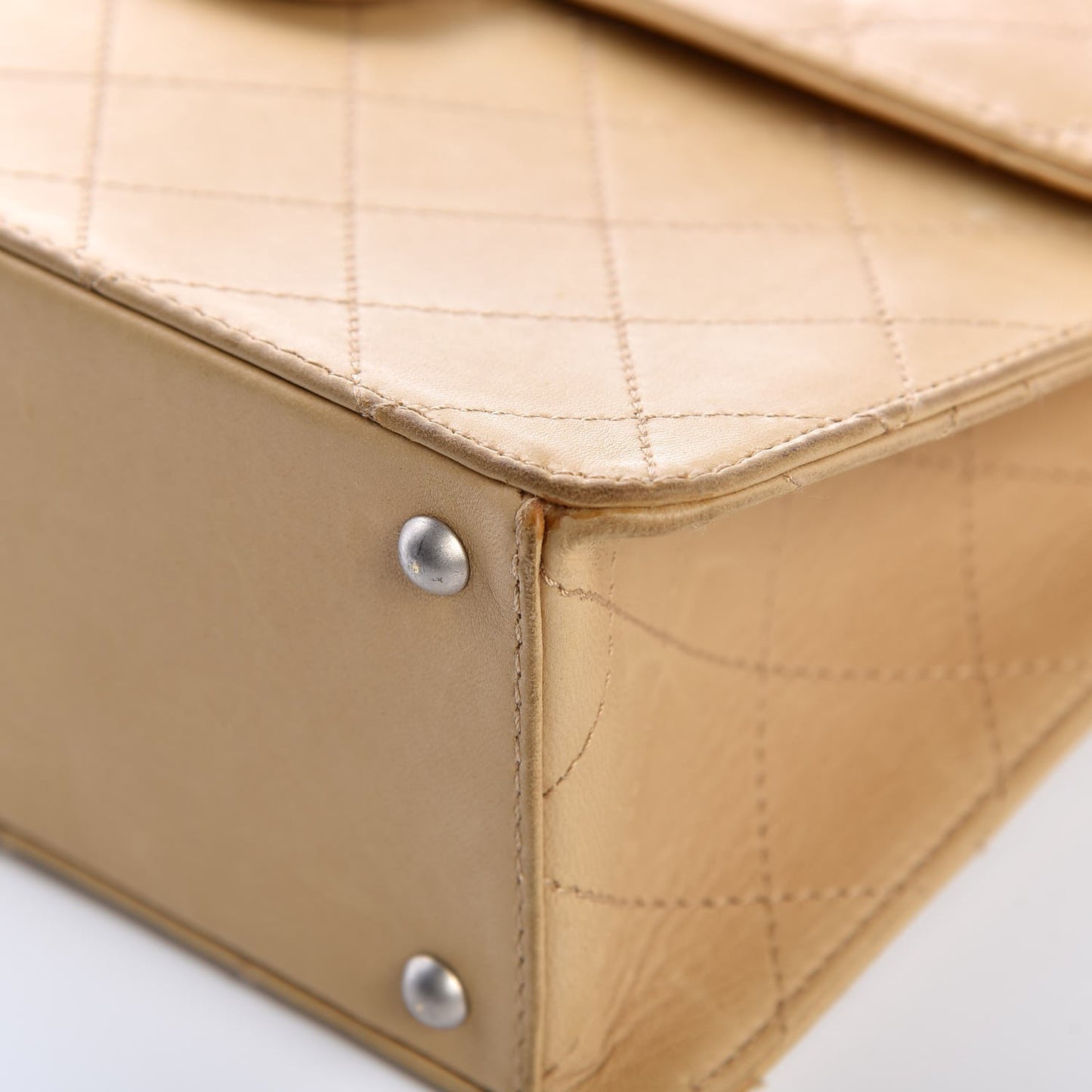 Lambskin Stitched Jumbo Single Flap Beige