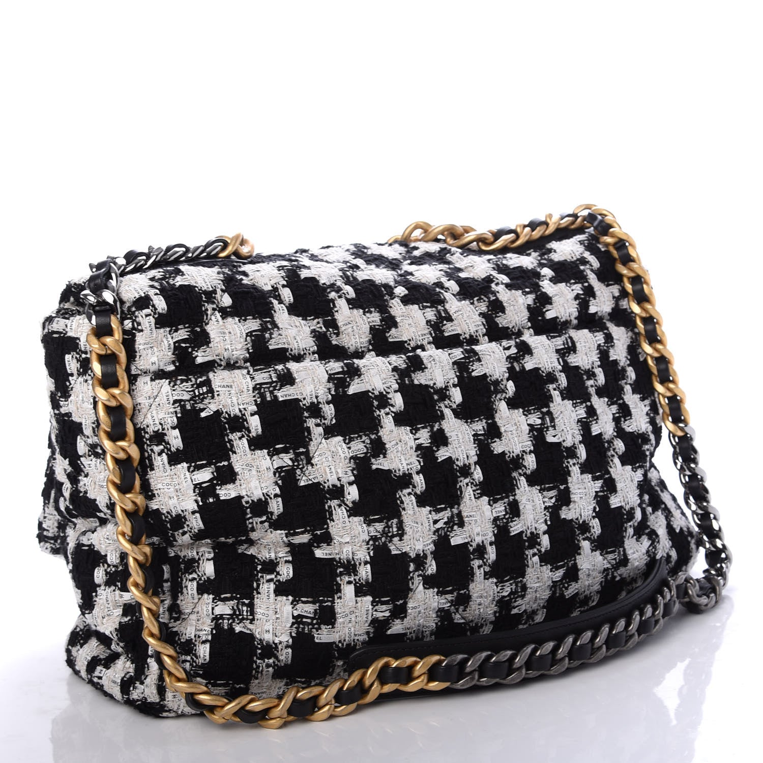 Chanel Tweed Quilted Maxi Chanel 19 Flap Black Ecru White 2 of 10