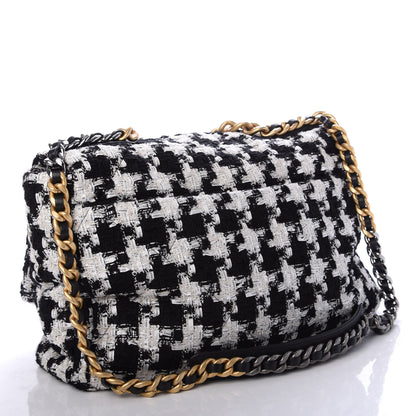 Chanel Tweed Quilted Maxi Chanel 19 Flap Black Ecru White 2 of 10