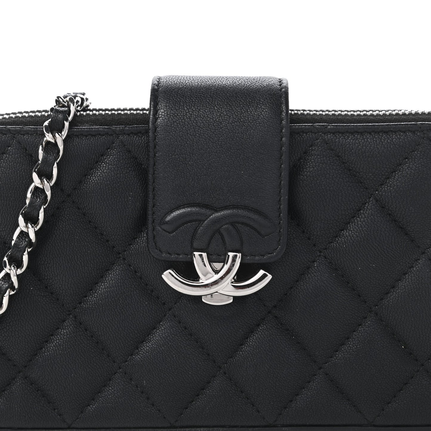 Lambskin Quilted CC Box Clutch With Chain Black