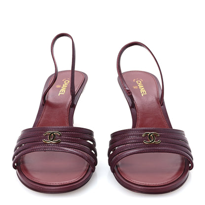 Chanel Goatskin CC Caged Sandals 39 Burgundy 3 of 9
