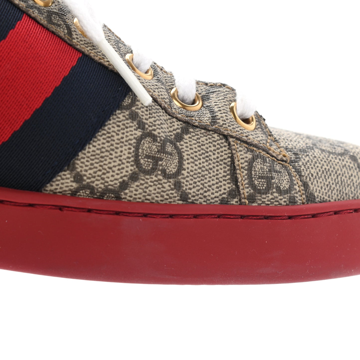 GG Supreme Monogram Ayers Mens New Ace Low-Top Sneaker 7 Beige Red