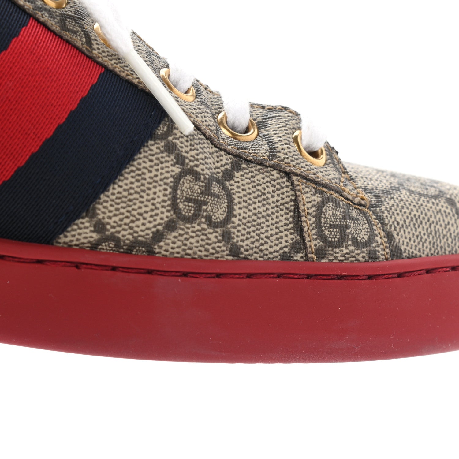 Gucci GG Supreme Monogram Ayers Mens New Ace Low-Top Sneaker 7 Beige Red 21 of 32
