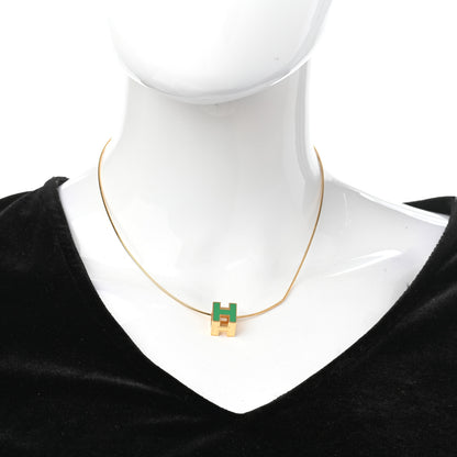 Hermes Gold Lacquered Cage d'H Pendant Necklace Vert Malachite 5 of 8