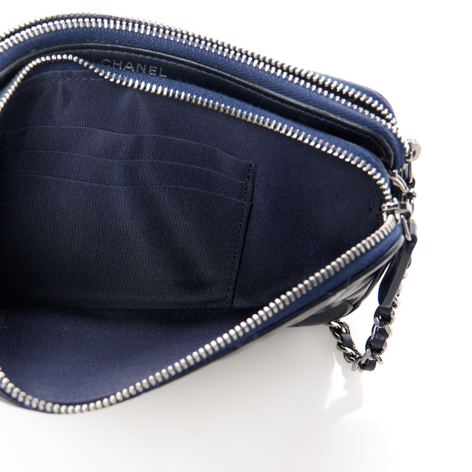 Chanel Lambskin Quilted Small Clutch With Pearl Chain Navy Blue 9 of 13