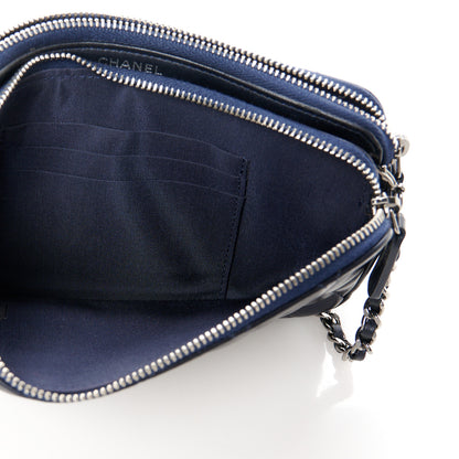 Chanel Lambskin Quilted Small Clutch With Pearl Chain Navy Blue 9 of 13