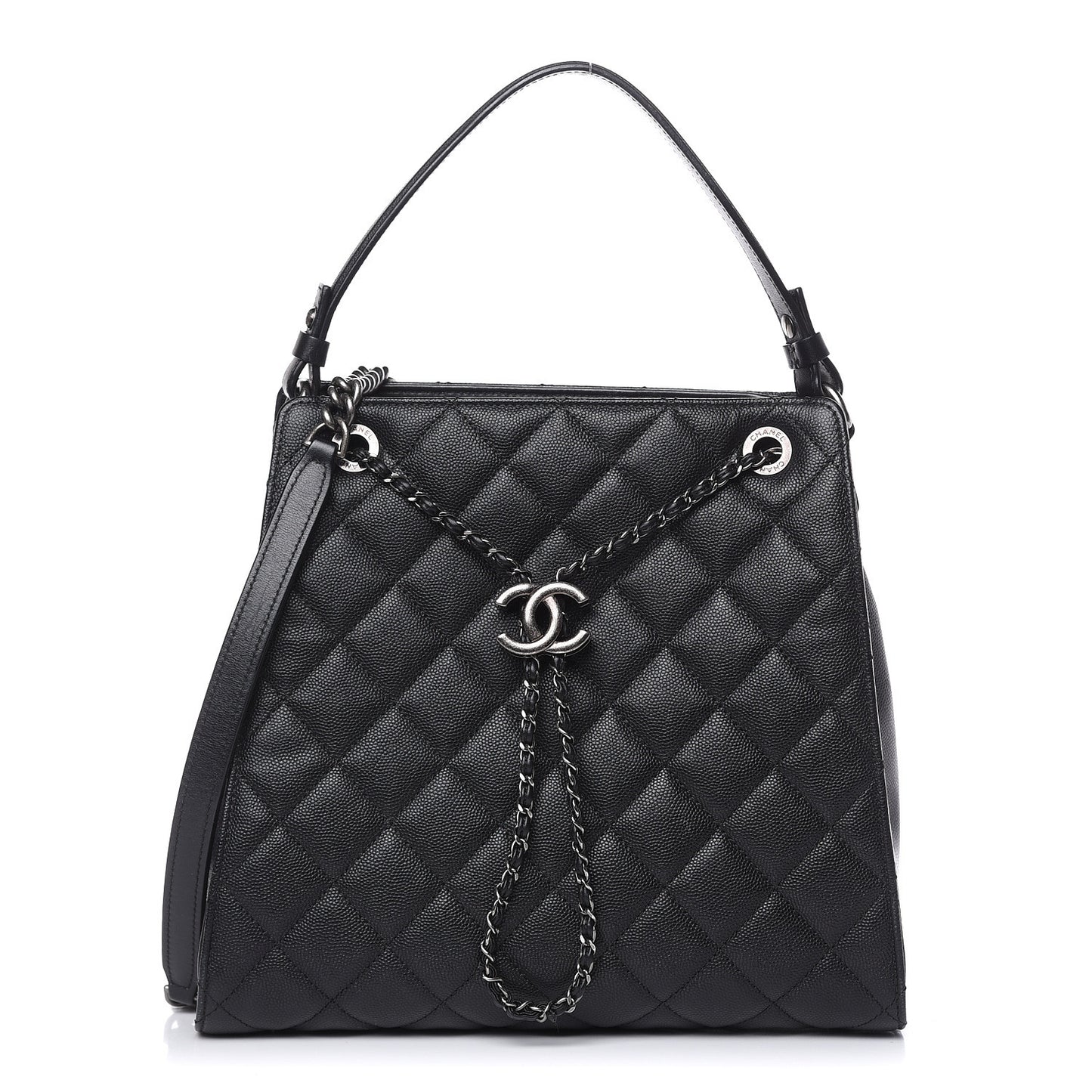 Caviar Quilted Medium CC Bucket Bag Black