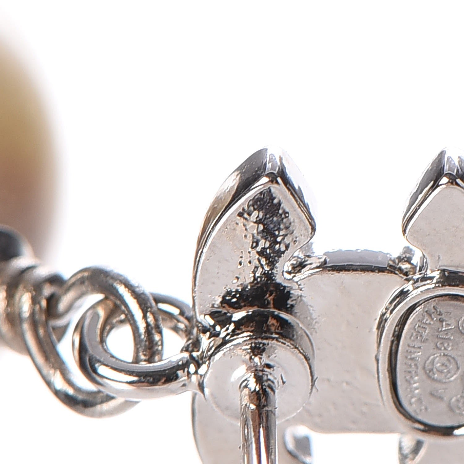 Chanel Crystal Pearl CC Drop Earrings Silver 5 of 6