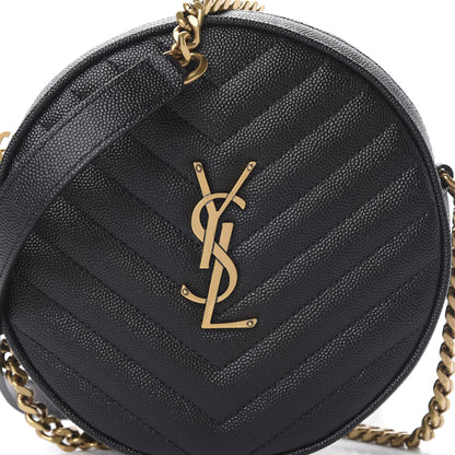 Saint Laurent Grain De Poudre Matelasse Chevron Quilted Round Vinyle Camera Bag Black 7 of 10