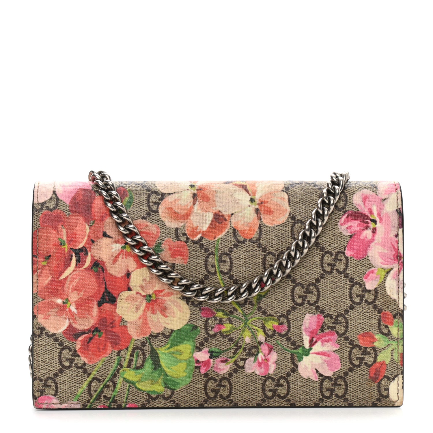 Gucci GG Supreme Monogram Blooms Chain Wallet Beige Multicolor Dry Rose 1 of 11