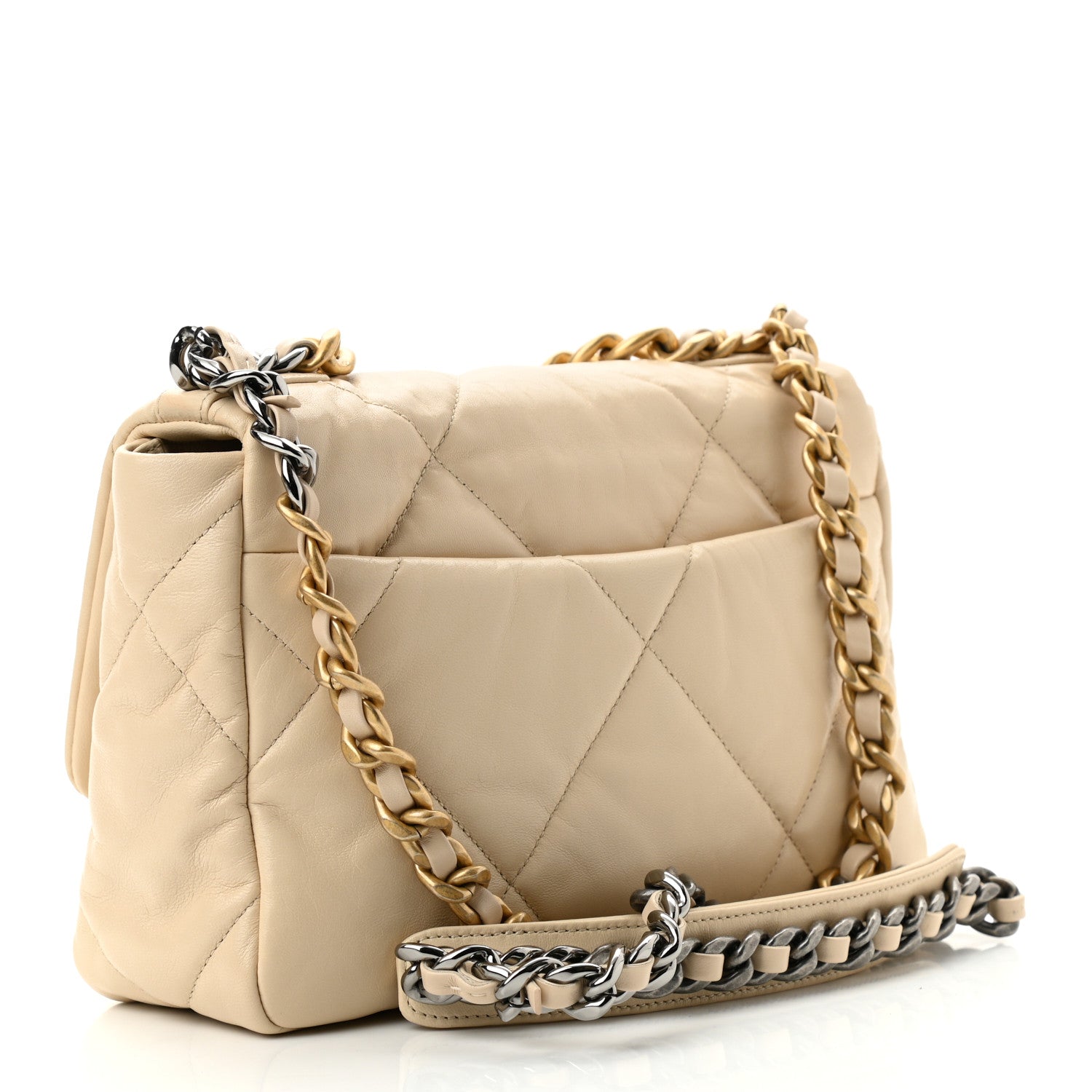 Chanel Shiny Goatskin Quilted Medium Chanel 19 Flap Beige 3 of 11