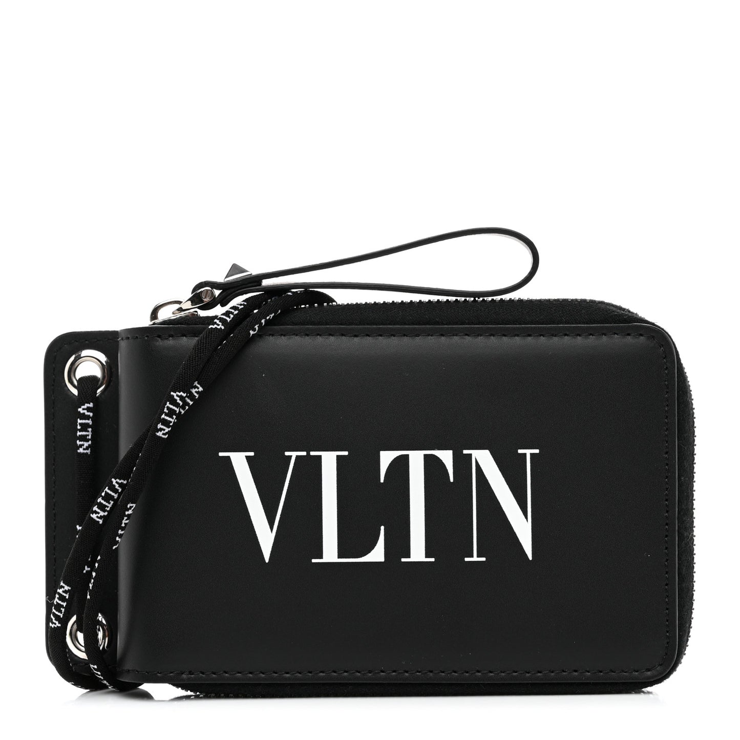 Calfskin VLTN Neck Strap Wallet Black