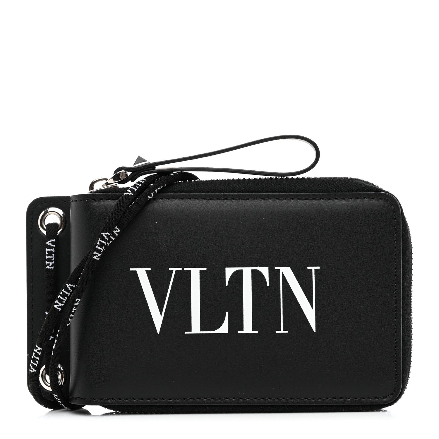Valentino Garavani Calfskin VLTN Neck Strap Wallet Black 1 of 8