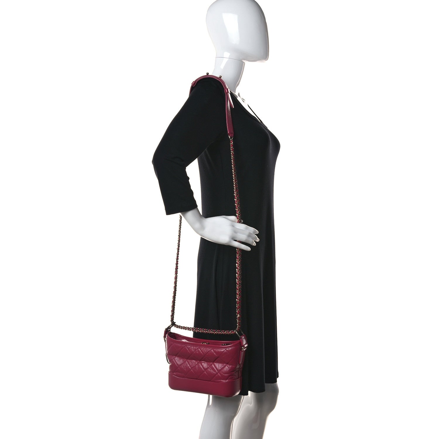 Chanel Aged Calfskin Quilted Small Gabrielle Hobo Dark Pink 2 of 11