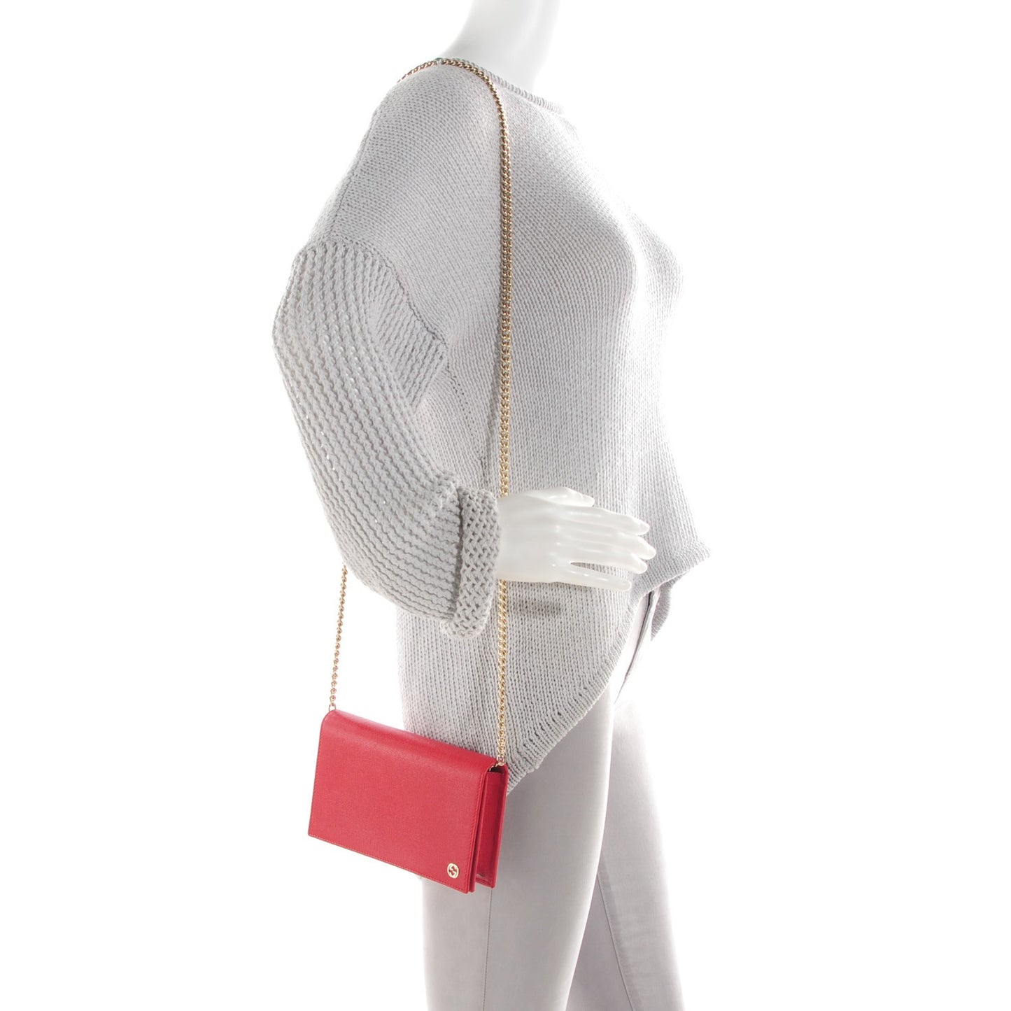 Textured Calfskin Medium Betty Chain Wallet Tabasco Red