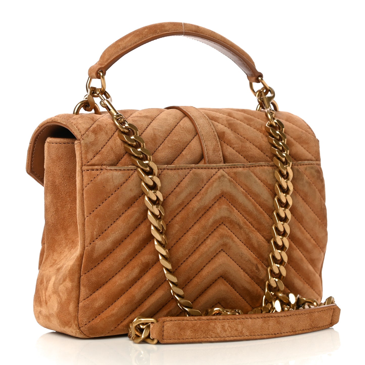 Suede Matelasse Chevron Monogram Medium College Bag Cinnamon